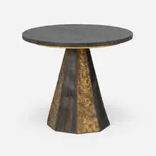Occasional table, model PE 27 by Paul Evans, c. 1968, welded, gilt and enameled steel, gold leaf over wood, slate, sold Oct 2024