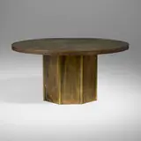 Etruscan Spiral coffee table by Philip and Kelvin Laverne, c. 1965, acid-etched and patinated brass, pewter, sold Oct 2024