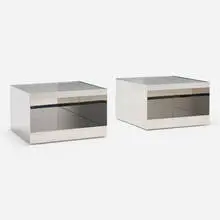 Joseph D'Urso, Low rolling tables model 6027T, pair, 1981 / 1992, stainless steel, safety glass