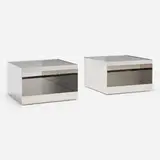 Joseph D'Urso, Low rolling tables model 6027T, pair, 1981 / 1992, stainless steel, safety glass