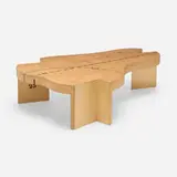 Pucci De Rossi, Custom coffee table, c. 1995, bleached walnut veneer with painted decoration, maple veneer, brass tacks