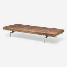 PK 80 daybed by Poul Kjærholm, 1957, leather, matte-chromed steel, lacquered plywood, sold Oct 2024