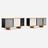 Charlotte Perriand, Custom Bloc cabinets for Roberto Matta, pair, 1958 / 1960, elm veneer, enameled steel, plastic, aluminum