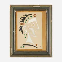 Untitled (Portrait) by Richard Blow, c. 1960, hand-cut hardstone inlay in artist's made frame, sold Oct 2024