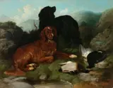 George William Horlor, Dogs with dead game in a Highland Landscape, oil on canvas