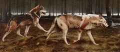 Timber wolves by Tony Karpinski, oil on panel, sold Oct 2016