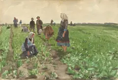 Feldarbeit by Walter Leistikow, Um 1890, Aquarell, mit Deckweiß gehöht, auf Papier auf Karton, sold Dec 2020