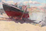 Conrad Felixmüller, Flensburg, Fischerhafen, das frisch gestrichene Boot