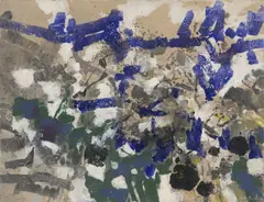 Hubert Berke, Auf lehmfarbenem Grund, 1956, Öl auf Leinwand