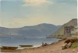 Carl Morgenstern, Blick auf das Binger Loch bei Rüdesheim, Öl auf Karton