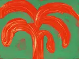 Indian Tree by Howard Hodgkin, 1991, Tiefdruck in Zinnoberrot und rotem Ocker (gemischt), handkoloriert mit Eitempera in Veroneser Grün auf Velin, sold Nov 2009
