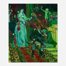 Joshua Petker, Red Rug, 2022, oil and acrylic on linen