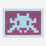 Invader and Shepard Fairey, Positive Space/Negative Space (Red/Blue) (from the Obey Invader series), 2026, screenprint in colors with embossing on cotton rag