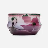 Daum, vase with poppies, c. 1900, acid-etched, fire-polished, and wheel-carved opalescent cameo glass, martelé surface