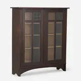 Harvey Ellis for Gustav Stickley, double-door bookcase, model 703, c. 1903, oak, leaded glass