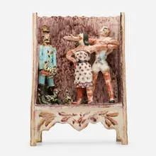 Carl Walters, Circus Performers with Birds, 1940, hand-built glazed ceramic