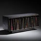 cabinet, model PE 19 by Paul Evans, 1971, welded and patinated steel, slate, painted wood, sold May 2020