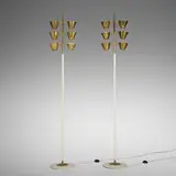 Pietro Chiesa, Floor lamps, pair, 1938, brass, enameled aluminum, glass