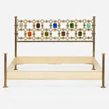Bed by Osvaldo Borsani and Arnaldo Pomodoro, c. 1960, brass, fire-enameled brass, enameled steel, leather over steel, sold Oct 2024