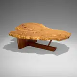 Minguren II coffee table by George and Mira Nakashima, 1989 / 1991, maple burl, walnut, sold Oct 2024