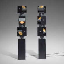 Irving Richards, Swivel floor lamps, pair, c. 1965, painted steel, chrome-plated steel