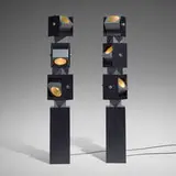 Irving Richards, Swivel floor lamps, pair, c. 1965, painted steel, chrome-plated steel