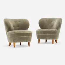 Carl-Johan Boman, Lounge chairs, pair, c. 1945, upholstery, beech