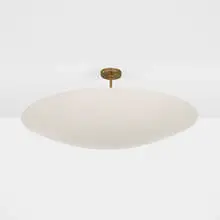 Ceiling lamp by Lisa Johansson-Pape, c. 1955, enameled steel, brass, sold Oct 2024