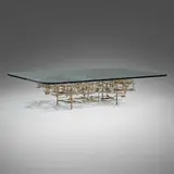 Daniel Gluck, Sculptural coffee table, c. 1970, sculpted bronze, glass