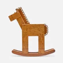 Kelso #3, the Rocking Horse by Pamela Weir-Quiton, c. 1967, wormy chestnut, walnut, sold Oct 2024