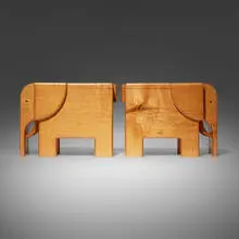 Elephant boxes, pair by Pamela Weir-Quiton, 1972, maple, sold Oct 2024