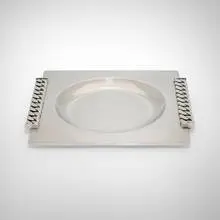 Tray by Jean Desprès, c. 1960, silver-plated metal, sold Oct 2024