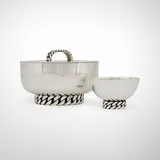 Jean Desprès, Lidded vessel and bowl, c. 1960, silver-plated metal