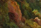 Eugen Napoleon Neureuther, Felsen bei Nemi, 1837, Öl auf Papier auf Holz