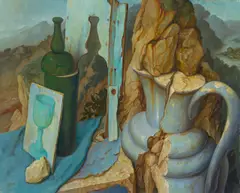 Samuel Bak, Stilleben mit Gefäßen, Öl auf Leinwand