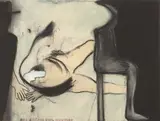 Max Neumann, Der Abstand zum Hochstand, 1982, Tempera und Kohle auf Nessel