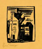 Lyonel Feininger, Pariser Hohe Häuser, 1918, Holzschnitt auf gelbem Seidenpapier
