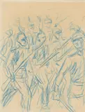 Stürmende Infanterie by Max Liebermann, 1914, Buntstift auf Papier, sold Nov 2019
