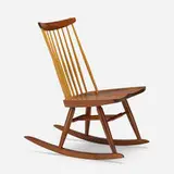 New Chair Rocker without Arms by George Nakashima, c. 1960, American black walnut, hickory, walnut, sold May 2020