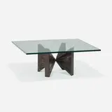 coffee table, model PE 12 by Paul Evans, c. 1965, welded and enameled steel, glass, sold May 2020
