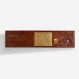 Phillip Lloyd Powell, wall-mounted cabinet, c. 1970, carved and sculpted walnut, gold leaf