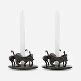 Hubert Le Gall, Ronde de Nuit candlesticks, pair, 2008, patinated bronze