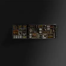 Paul Evans, Sculpture Front wall-mounted cabinet, 1975, welded and patinated steel, brass, colored pigments, 23 karat gold leaf, cleft slate