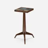 Edward Wormley, Janus occasional table, model 6047, 1960, lacquered mahogany, Tiffany glass tiles, brass