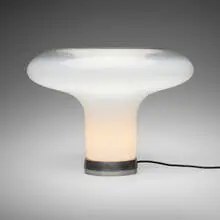 Lesbo table lamp by Angelo Mangiarotti, glass, polished steel, sold Oct 2024