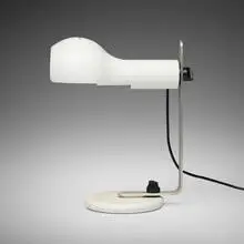 Flash table lamp, model 2208 by Joe Colombo, 1968, enameled metal, steel, plastic, sold Oct 2024