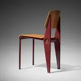 Jean Prouvé, Demountable 'Semi-Metal' chair No. 300, c. 1952, enameled sheet steel, ash plywood, rubber