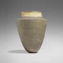 Jennifer Lee, Dark pot, angled shoulder, banded rim, 1983, hand-built colored stoneware with oxides