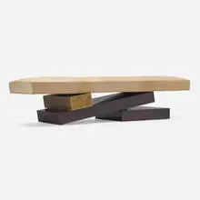 Hervé van der Straeten, Jetlag bench, c. 2006, lacquered wood, leather, patinated bronze