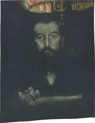 Osmar Schindler, Selbstbildnis unter einer Gaslampe, Pastell auf Papier